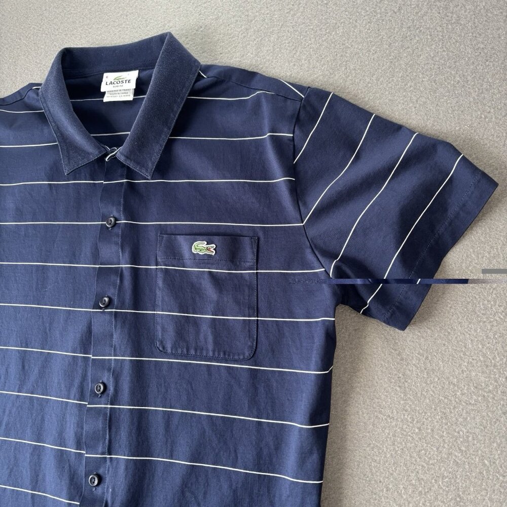 Lacoste Short Sleeve Shirt Polo Slim Fit Stripe Blue CH4966 Mens Size 6 Preppy - Picture 4 of 14